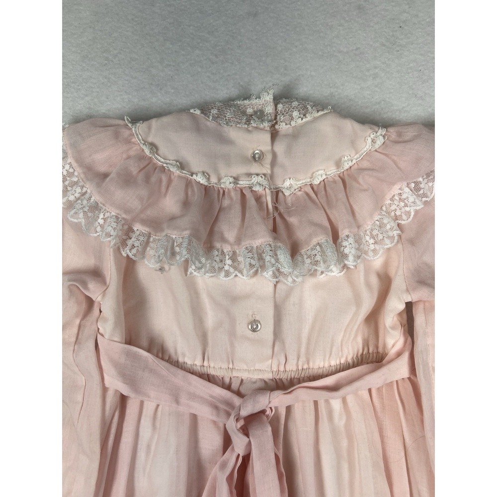 VTG 70's/ 80's Jeunes Filles GUNNE SAX Pink Lace Trim Dress Girls Size 5 - Picture 7 of 16